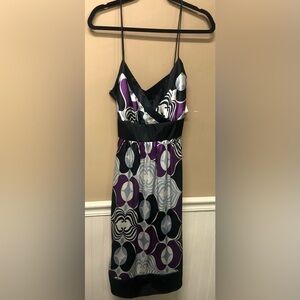 Roulette Silky Style Empire Waist Dress Black Purple Size 14 NWT